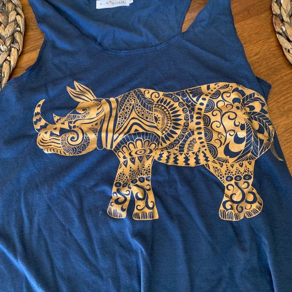 Navy tank w gold foil rhino size S